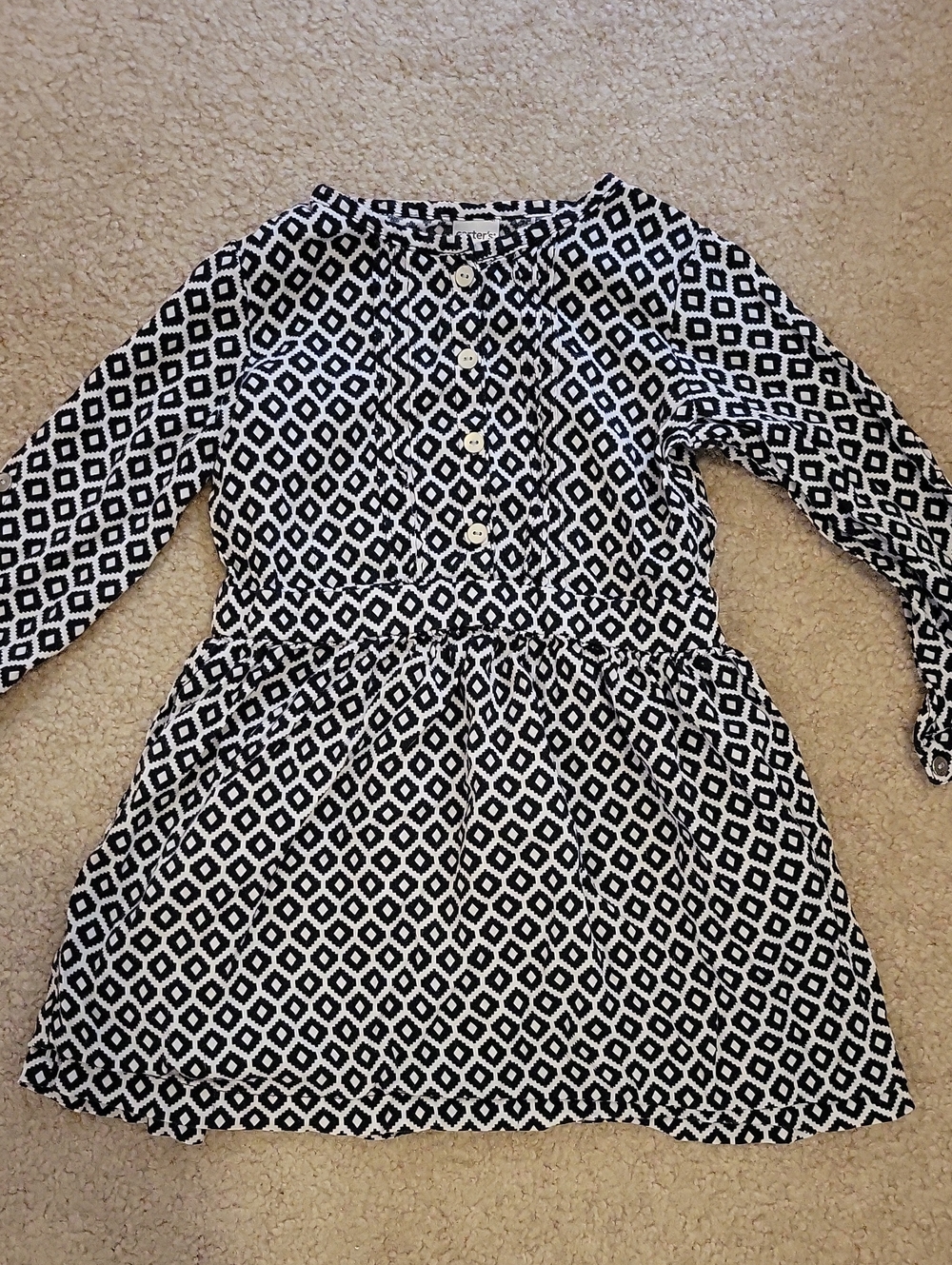 Carter's Black & White Diamond-Print Long-Sleeve Dress